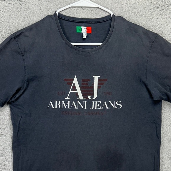 Armani Jeans T-Shirt Tee Mens Large Black Graphic Print Short Sleeve Crew Neck - Picture 1 of 11